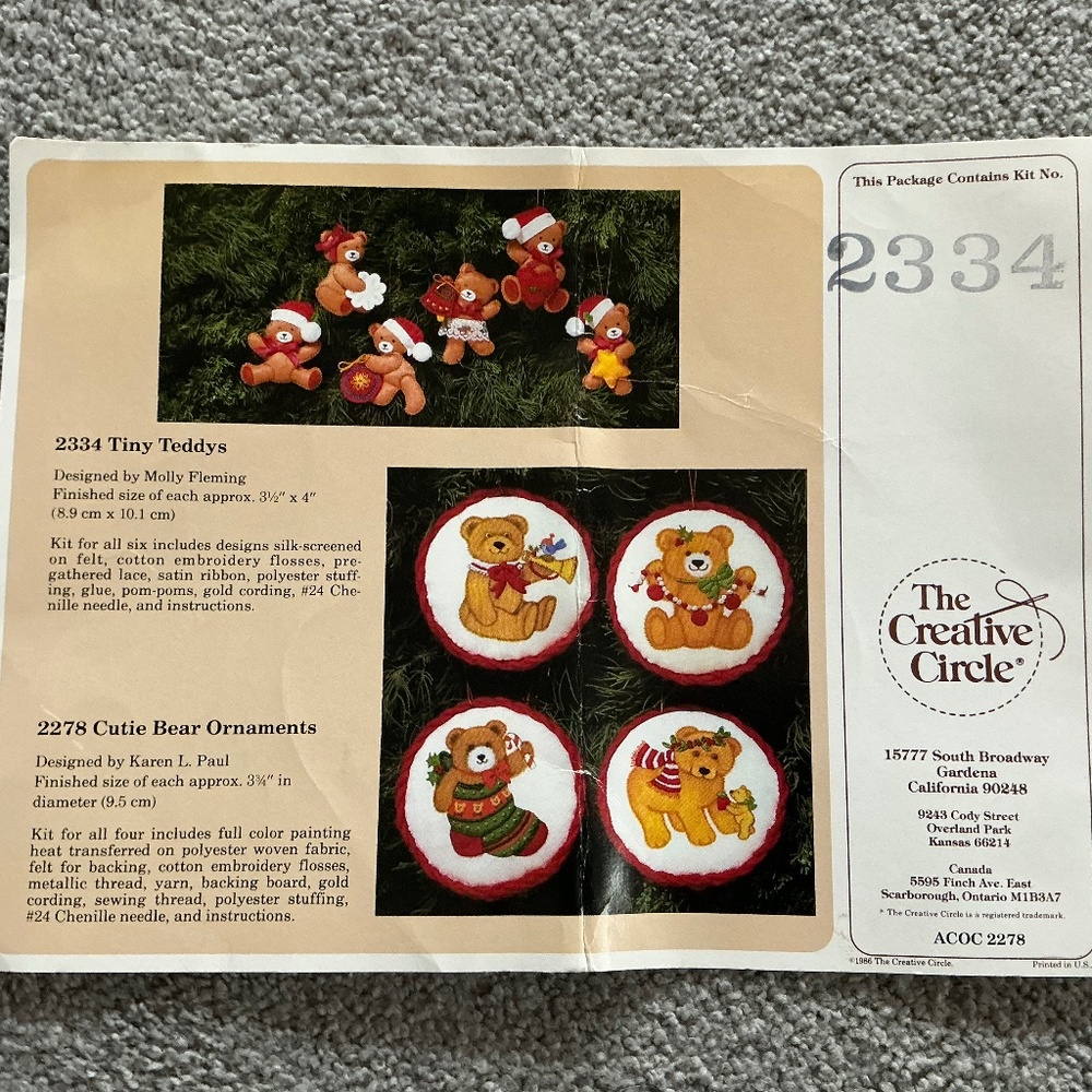 Creative Circle 2 Kits In One Tiny Teddys & Cutie Bear Ornaments